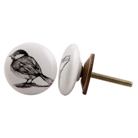 Sparrow Black Bird Flat Ceramic Cabinet Knob